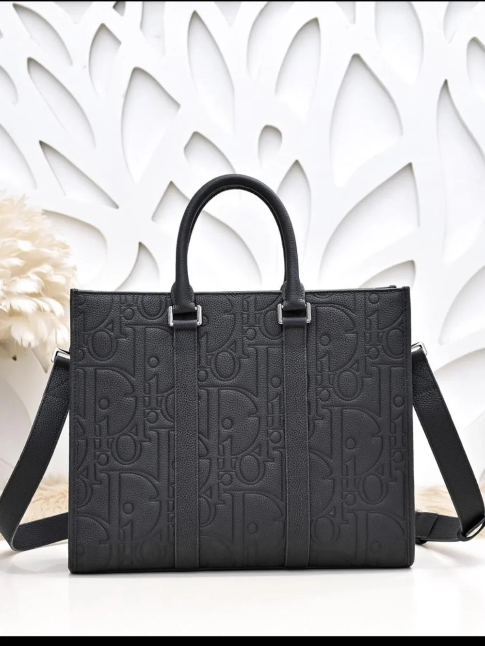 Black Dior Embossed Logo Briefcase Tote